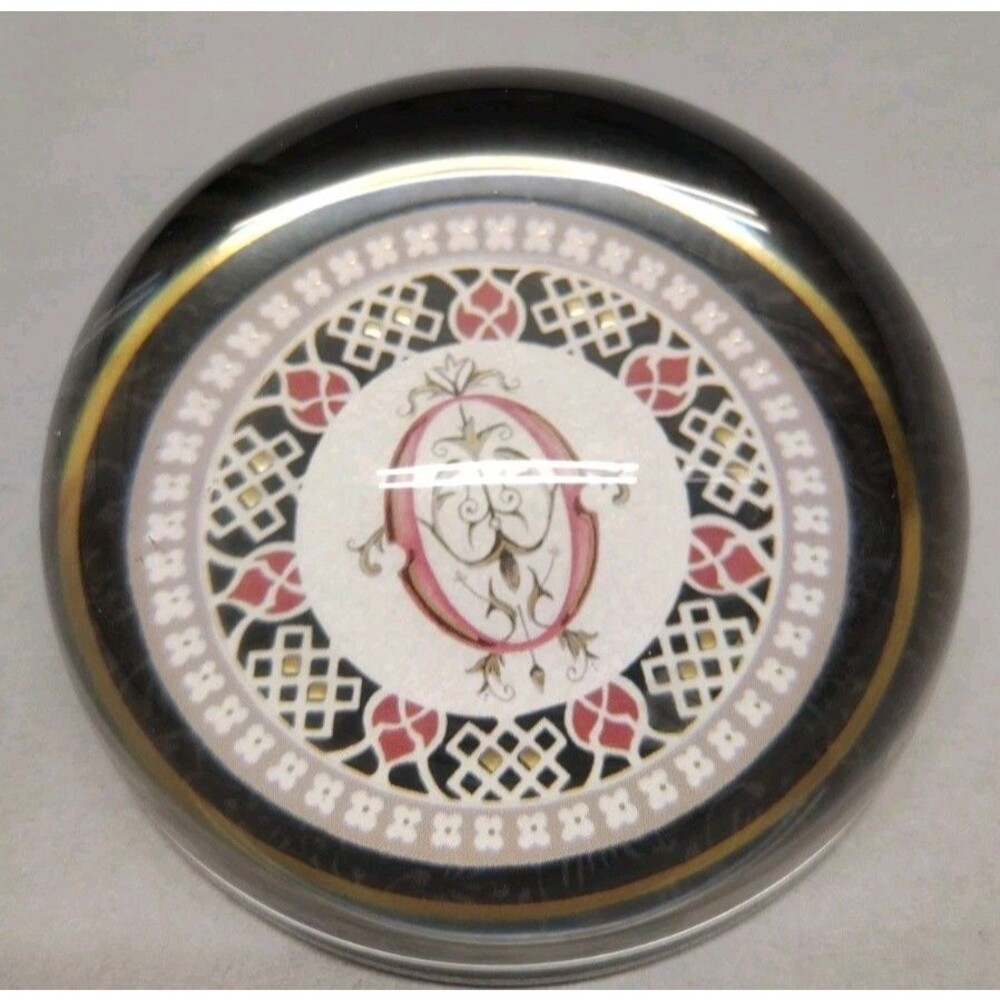 French Punch Studio Crystal Glass Paperweight w/ Geometric Design Letter "O"